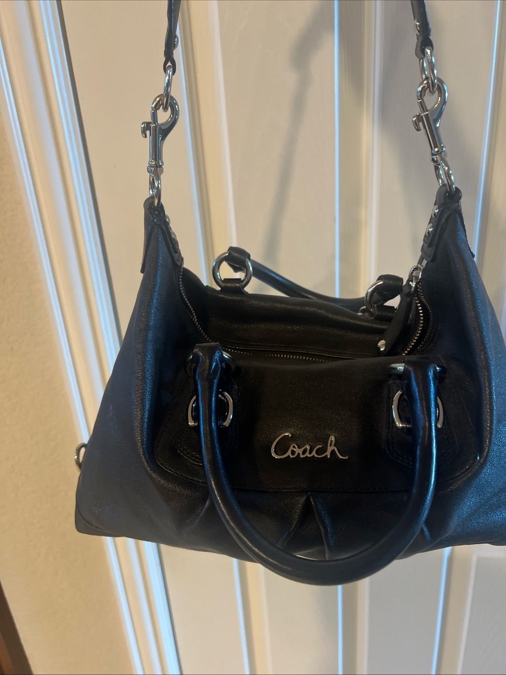 COACH Ashley Black Leather Satchel Handbag Crossbody Shoulder Bag F15445 EUC